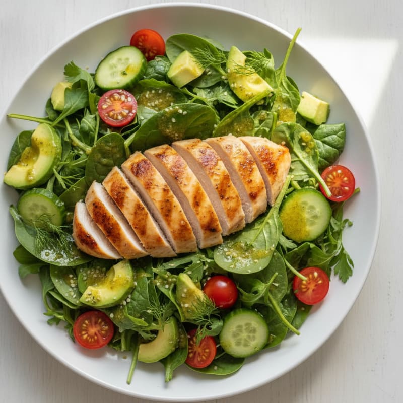 Garden Greens with Lemon-Herb Vinaigrette and Grilled Chicken