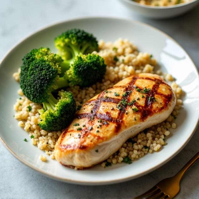 Grilled Chicken Breast with Quinoa and Roasted Broccoli