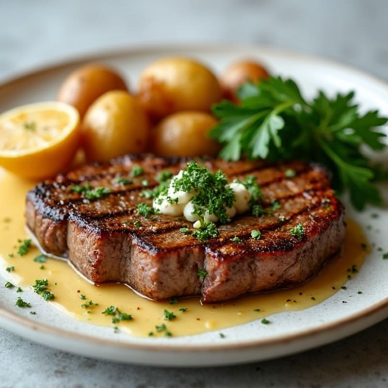 Herb-Garlic Butter Seared Steak with Roasted Baby Potatoes