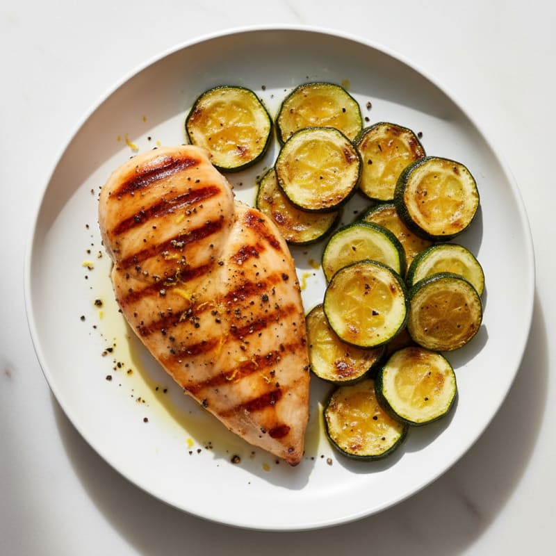 Grilled Lemon Pepper Chicken Breast with Roasted Zucchini