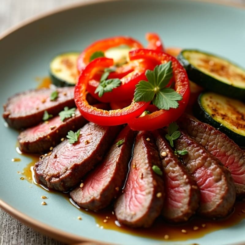 Sweet-Savory Sesame Beef with Charred Vegetables