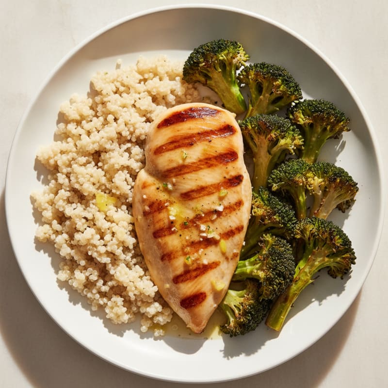 Grilled Chicken Breast with Quinoa and Roasted Broccoli