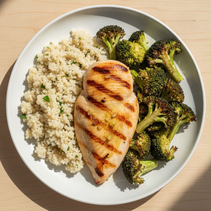 Grilled Chicken Breast with Quinoa and Roasted Broccoli