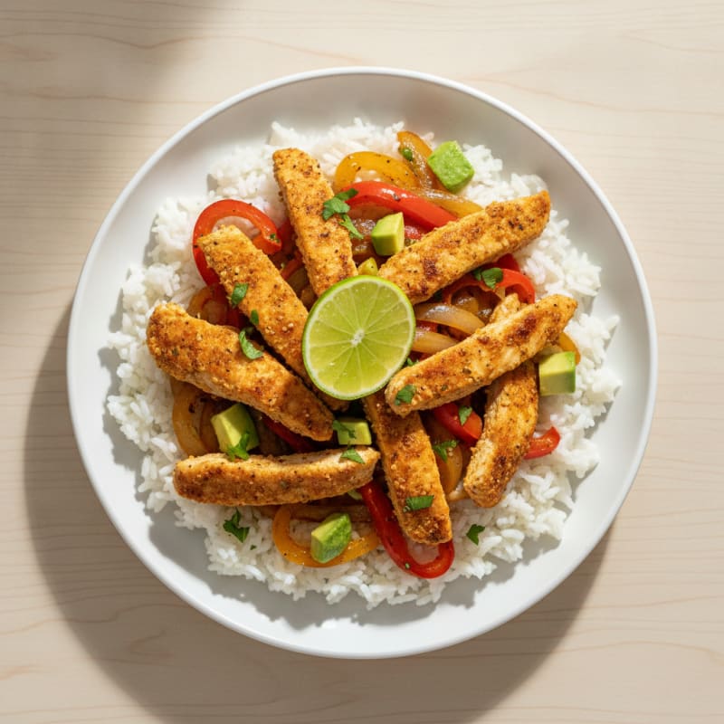 Crispy Chicken Fajitas with Rice