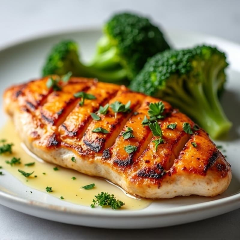 Grilled Chicken Breast with Roasted Sweet Potato and Steamed Broccoli