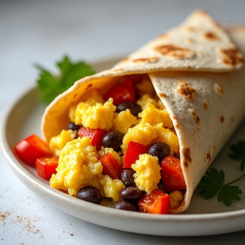 Savory Scrambled Egg and Black Bean Burrito with Roasted Vegetables