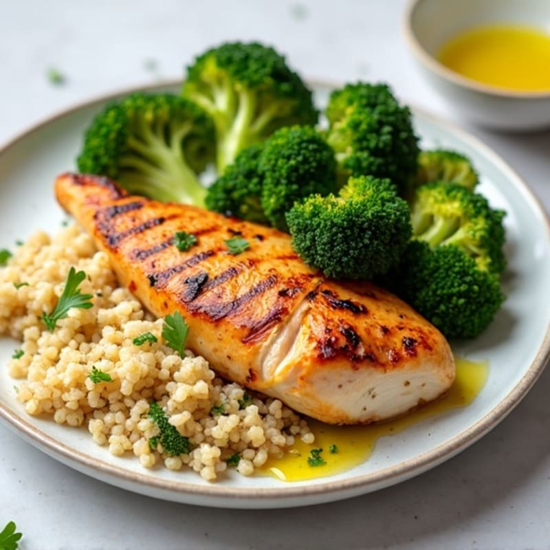 Grilled Chicken Breast with Quinoa and Roasted Broccoli