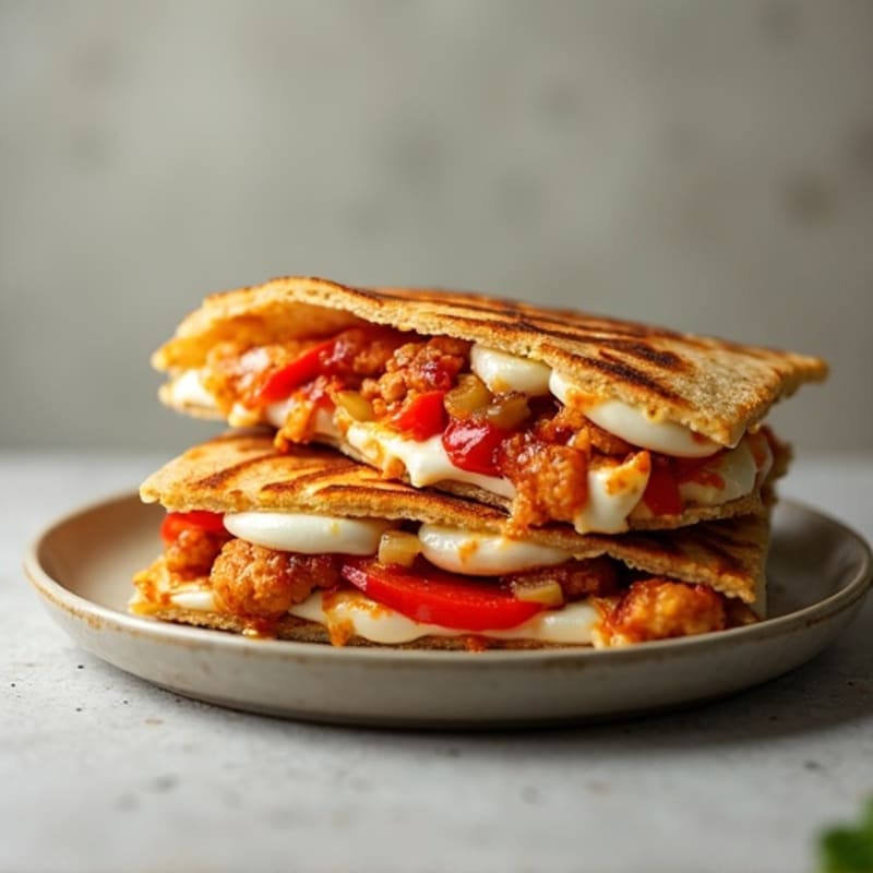 Crispy BBQ Chicken Whole Wheat Quesadilla with Sautéed Peppers and Onions