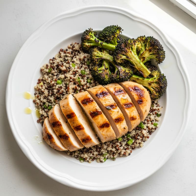 Grilled Chicken Breast with Quinoa and Roasted Broccoli