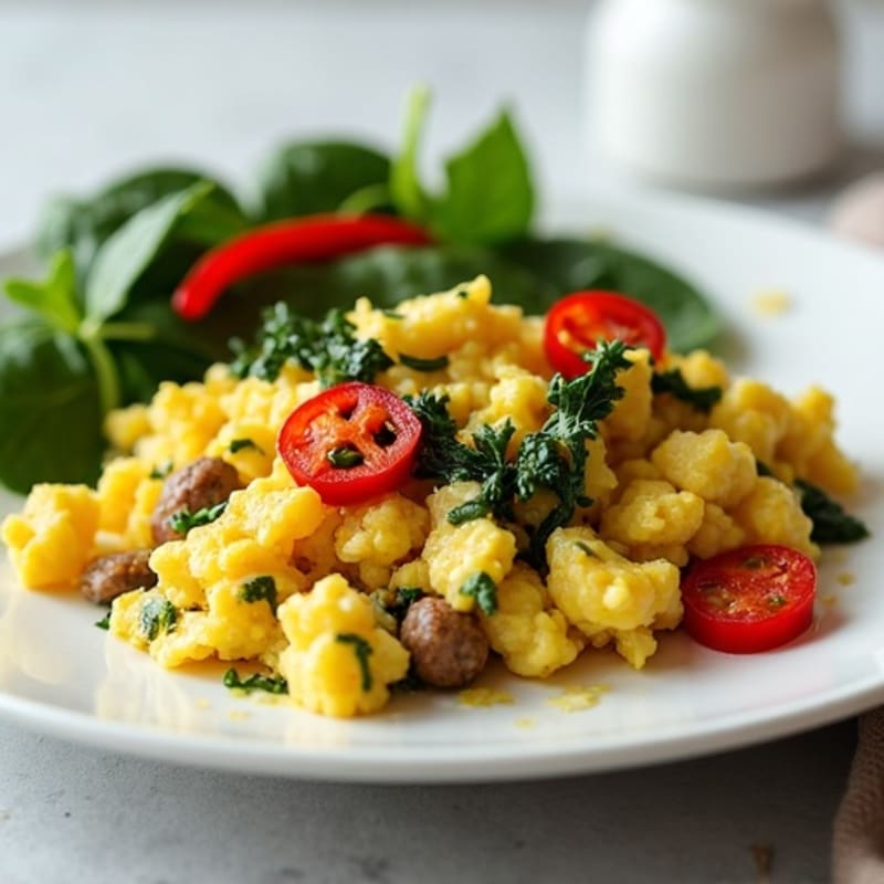 Egg White and Turkey Sausage Scramble with Spinach
