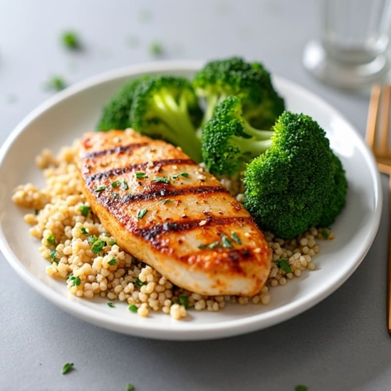 Grilled Chicken Breast with Quinoa and Steamed Broccoli