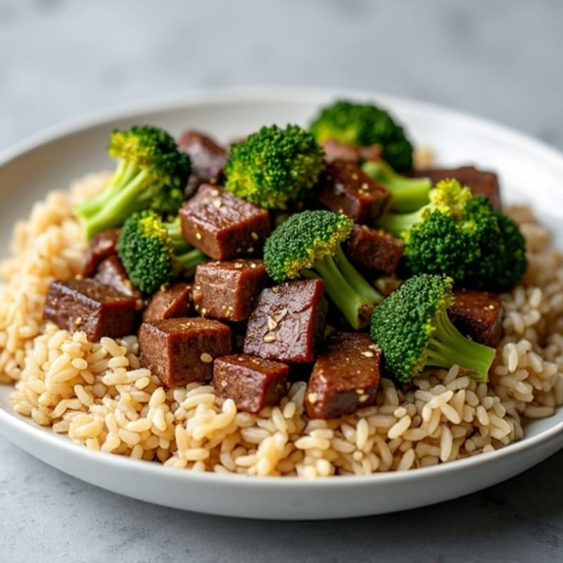 Tender Beef and Crispy Broccoli with Brown Rice