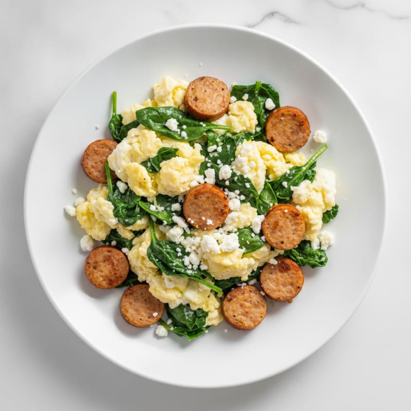 Egg White Spinach Scramble with Turkey Sausage