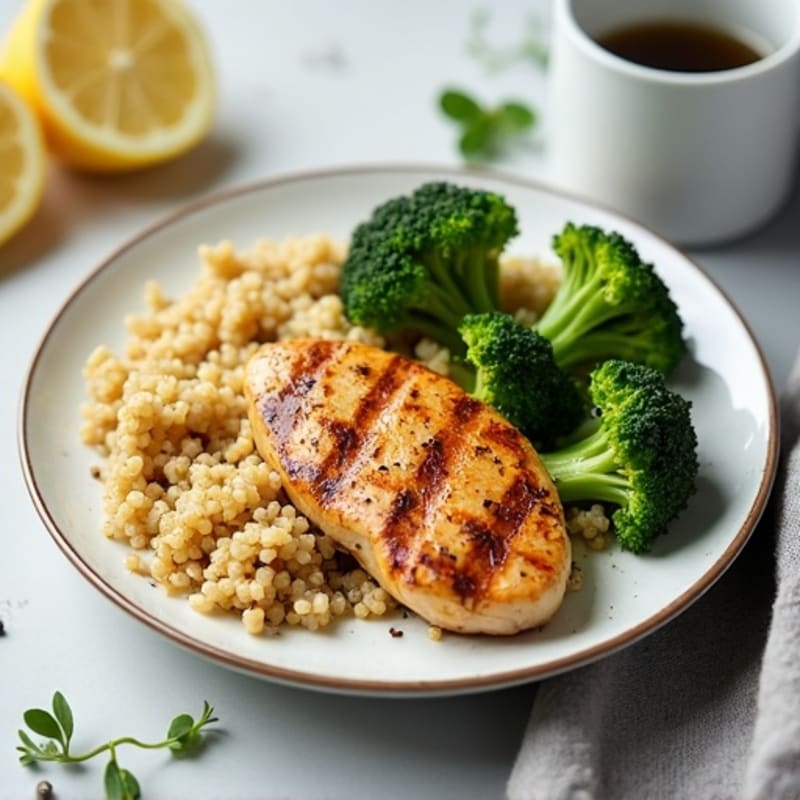 Grilled Chicken Breast with Quinoa and Roasted Broccoli