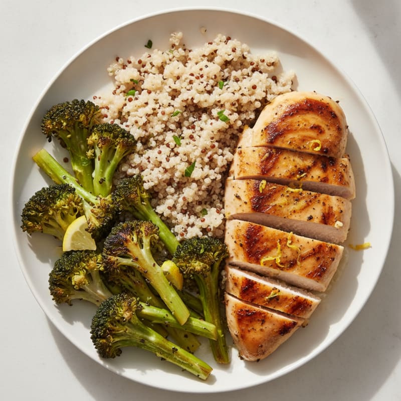 Grilled Chicken Breast with Quinoa and Roasted Broccoli