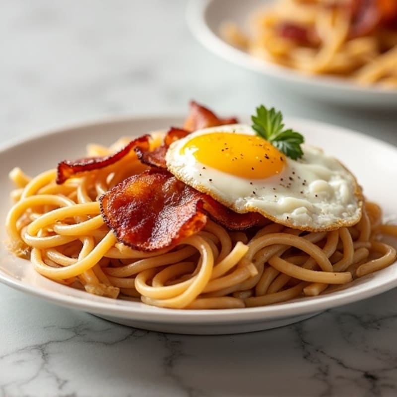 Crispy Lean Turkey Bacon Silky Whole Wheat Pasta with Egg