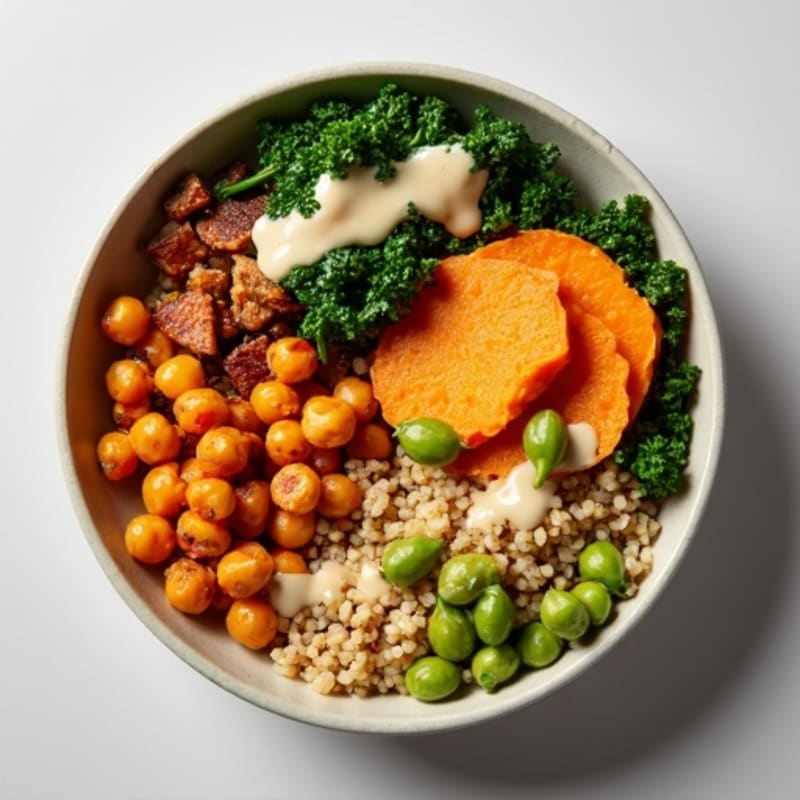 Roasted Chickpea and Sweet Potato Buddha Bowl with Creamy Tahini Dressing