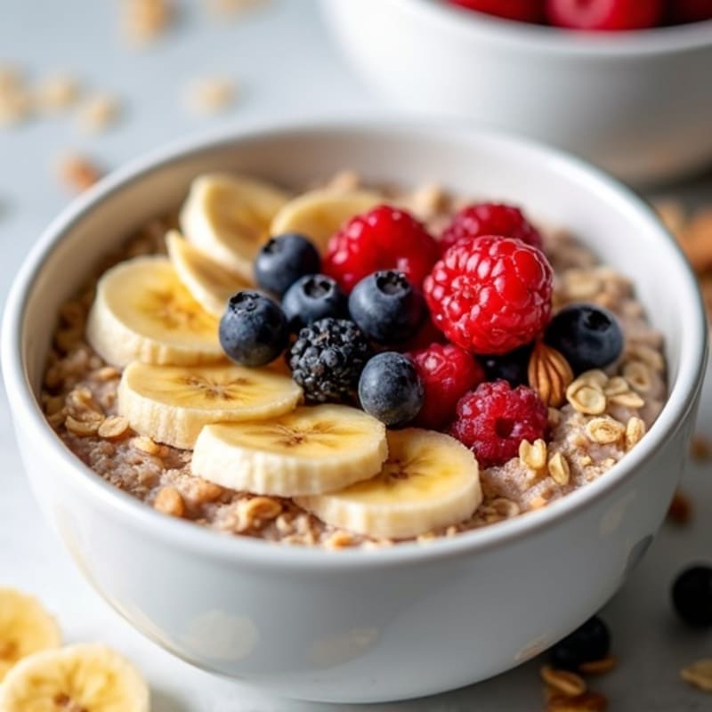 Power-Packed Banana Oatmeal with Almond Butter and Berries