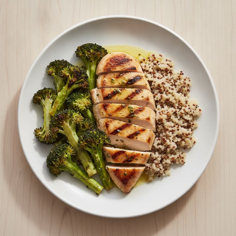 Grilled Chicken Breast with Roasted Broccoli and Quinoa