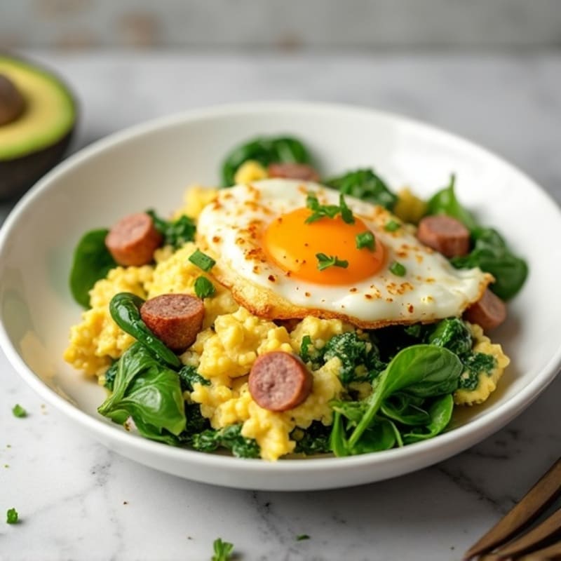 Egg White Scramble with Spinach and Turkey Sausage
