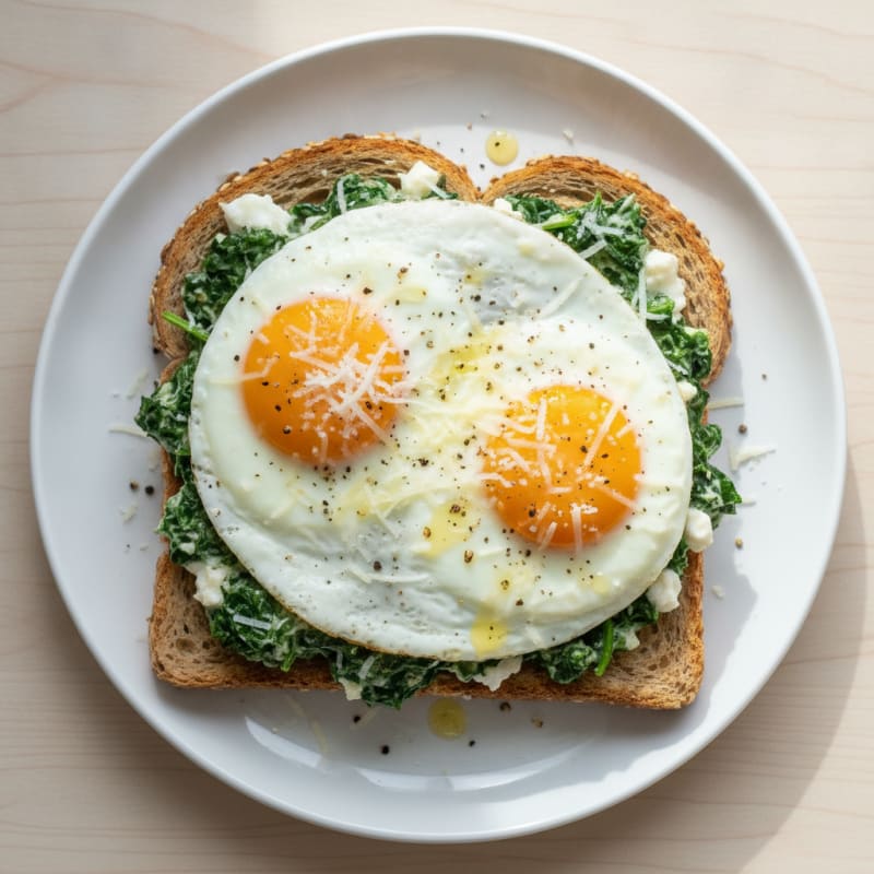 Baked Egg Spinach Parmesan Toast