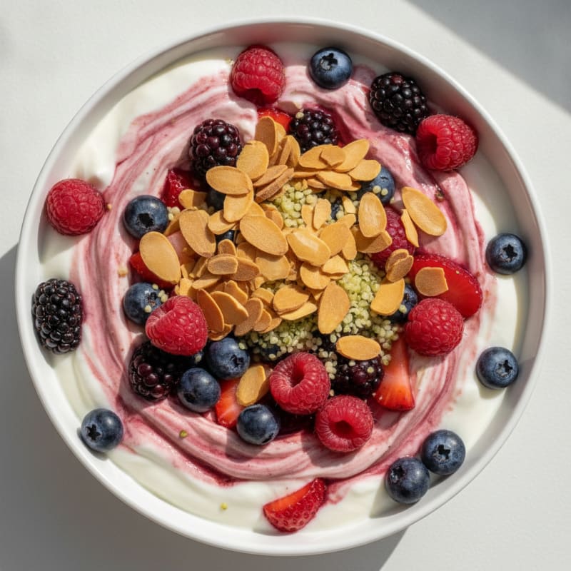 Greek Yogurt Protein Parfait with Mixed Berries and Almonds