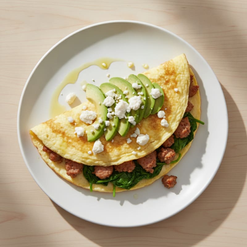 Egg White Spinach Omelette with Turkey Sausage