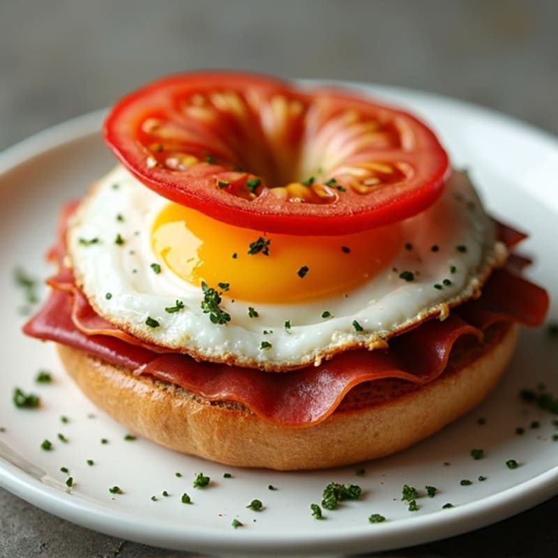 Open-Face Pastrami Egg Bagel Stack