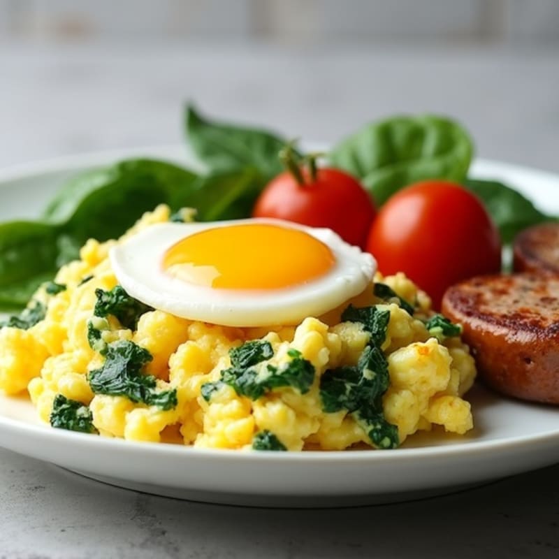 Cottage Cheese Scramble with Spinach and Chicken Sausage