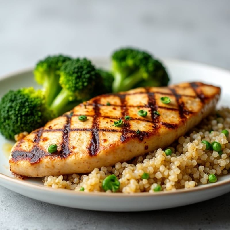 Grilled Chicken Breast with Quinoa and Roasted Broccoli