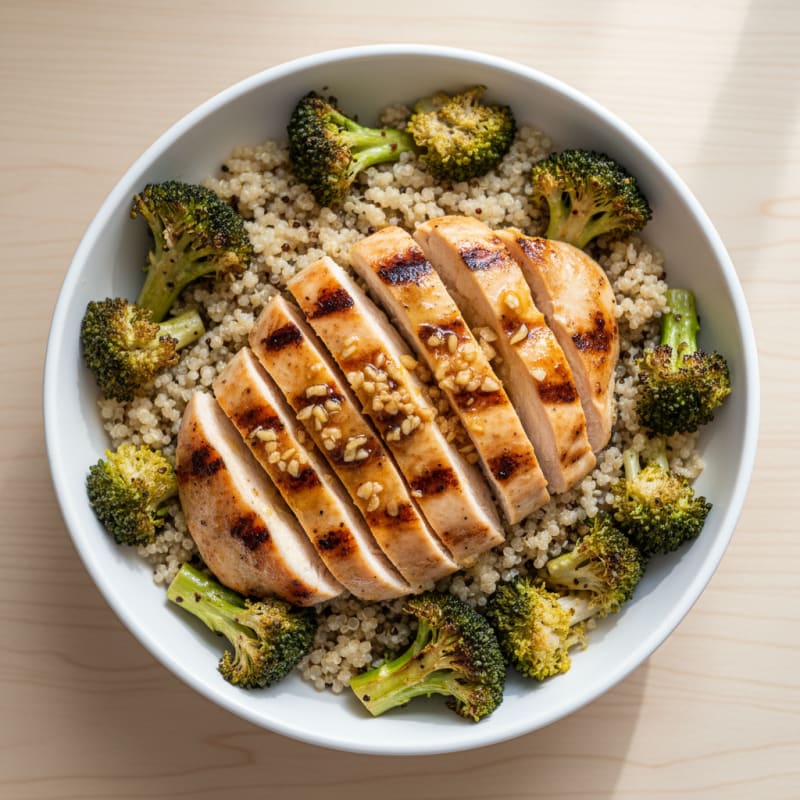 Grilled Chicken and Quinoa Power Bowl with Roasted Broccoli