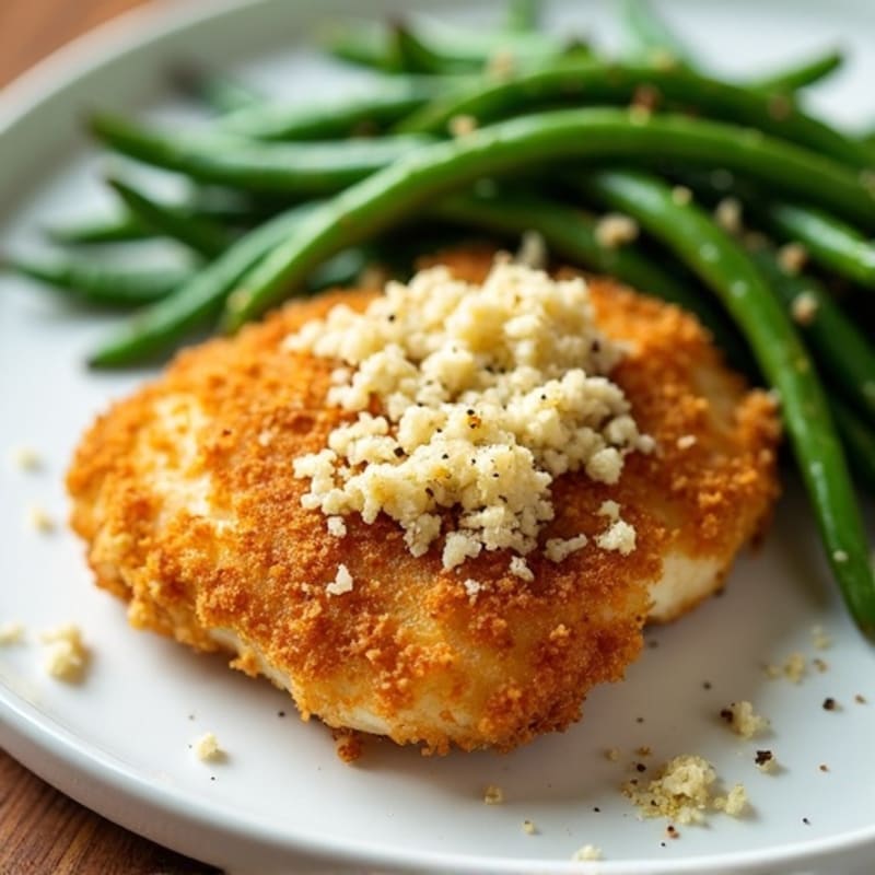 Crispy Garlic-Parmesan Chicken with Roasted Green Beans
