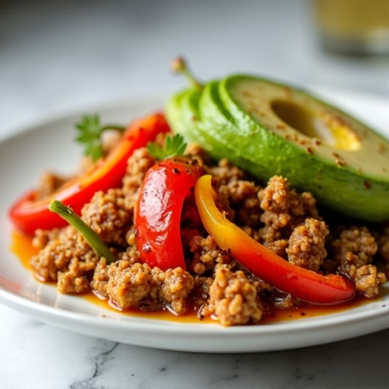 Lean Ground Turkey with Smoky Chili Spices, Roasted Bell Peppers, and Creamy Avocado