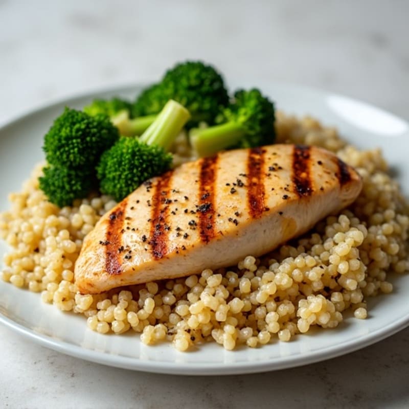 Grilled Chicken Breast with Quinoa and Roasted Broccoli