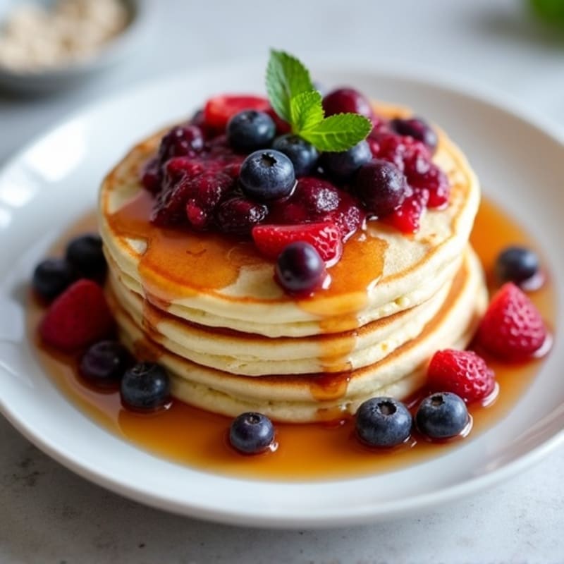 Fluffy Egg White Protein Pancakes with Berry Compote