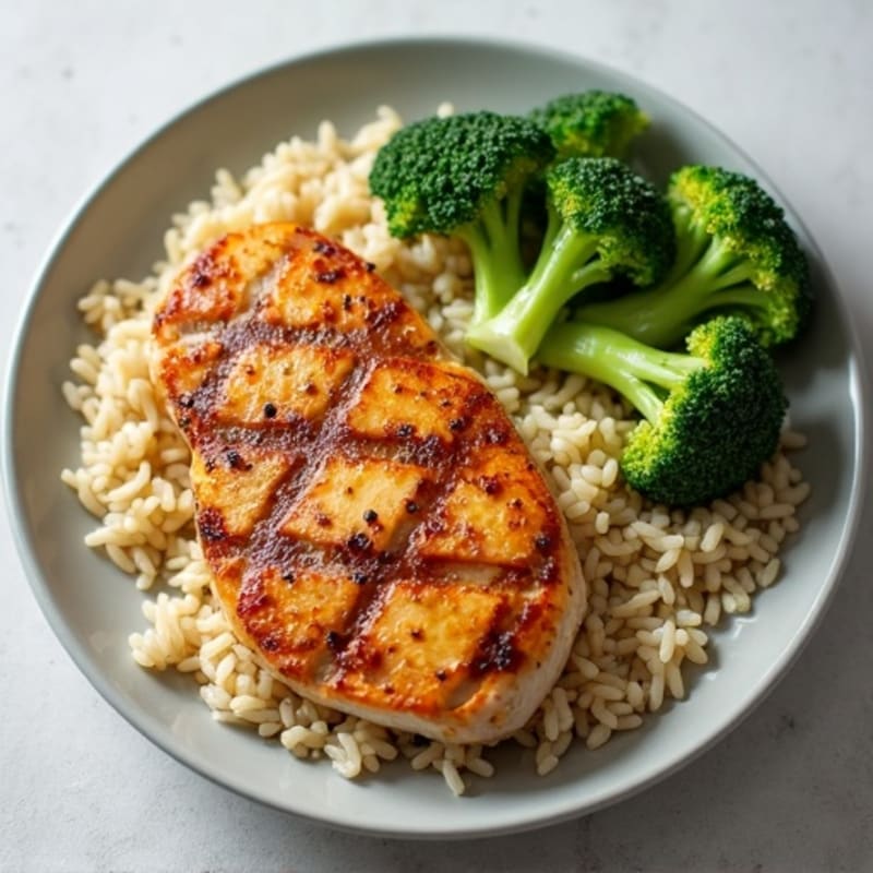 Grilled Chicken Breast with Brown Rice and Steamed Broccoli
