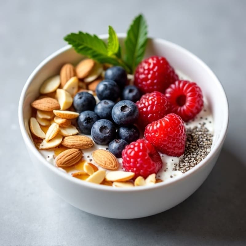 High-Protein Greek Yogurt Bowl with Chia, Almonds, and Mixed Berries