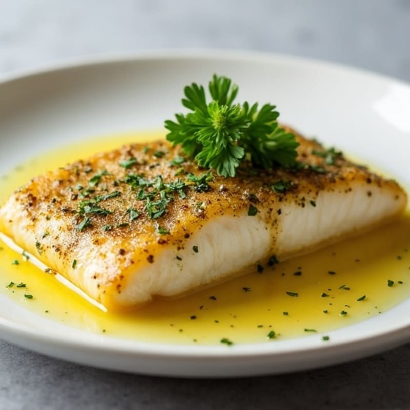 Herb-Crusted Pan Seared Seabass with Lemon Butter Sauce