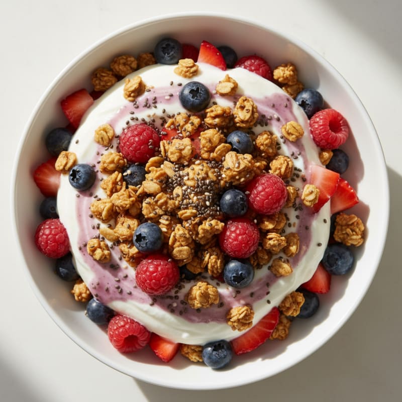 Creamy Greek Yogurt Parfait with Protein Granola and Mixed Berries