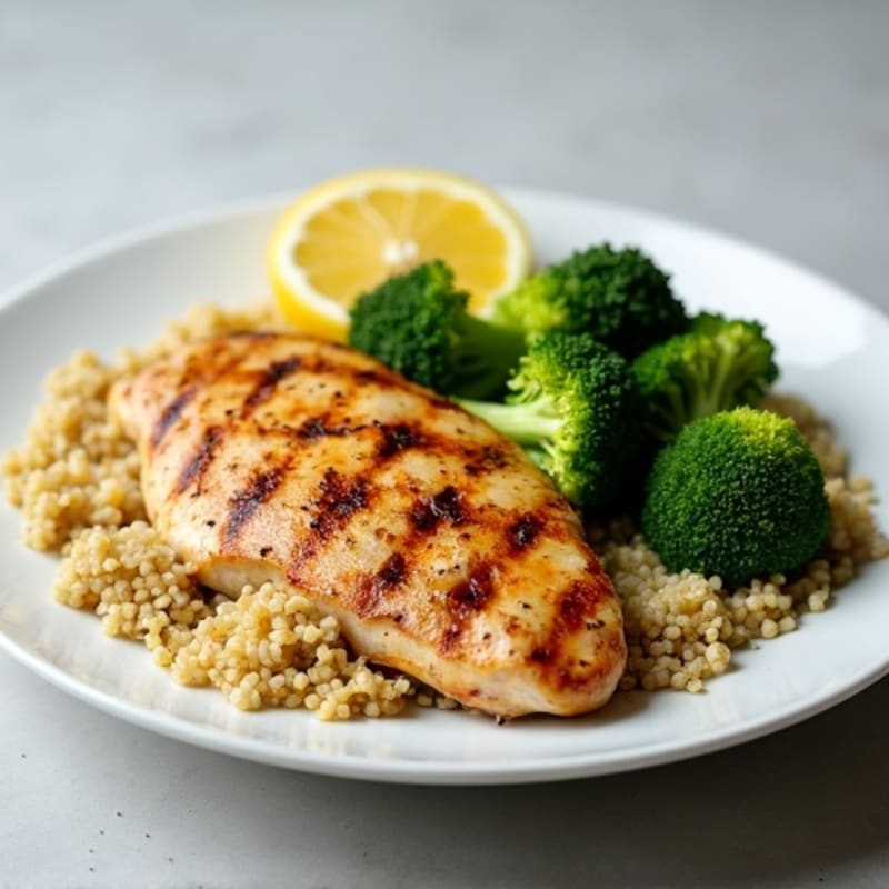 Grilled Chicken Breast with Quinoa and Steamed Broccoli