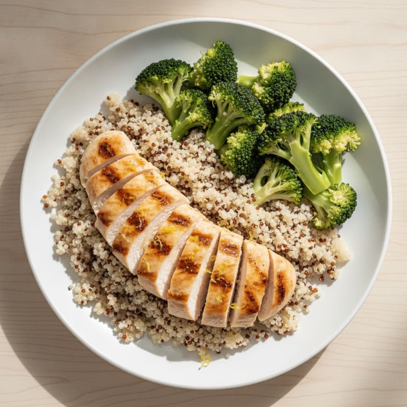Grilled Chicken Breast with Quinoa and Steamed Broccoli