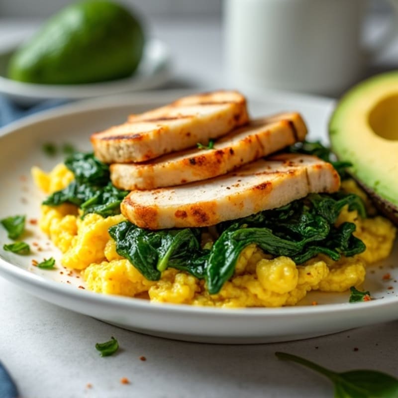 Scrambled Egg Whites with Sautéed Spinach and Grilled Chicken