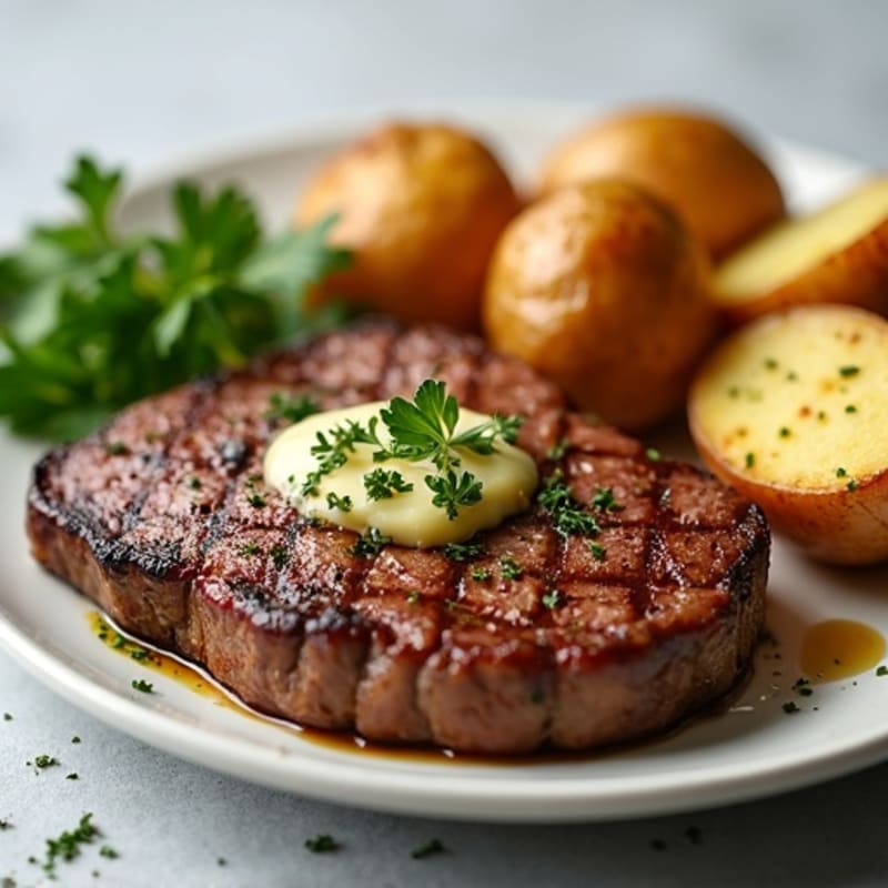 Herb-Garlic Butter Seared Steak with Roasted Baby Potatoes