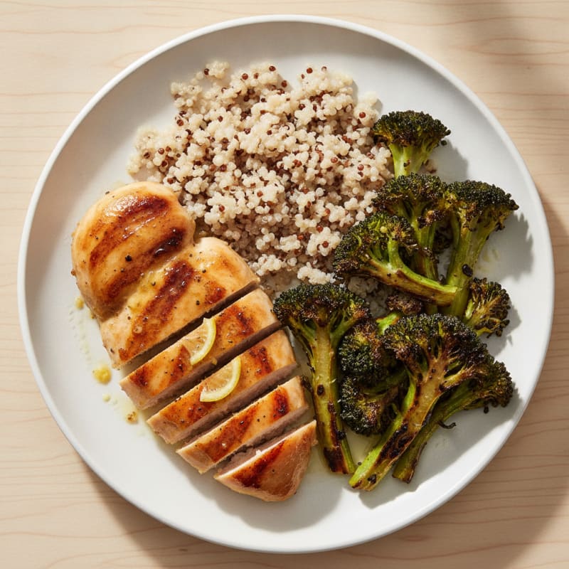 Grilled Chicken Breast with Quinoa and Roasted Broccoli
