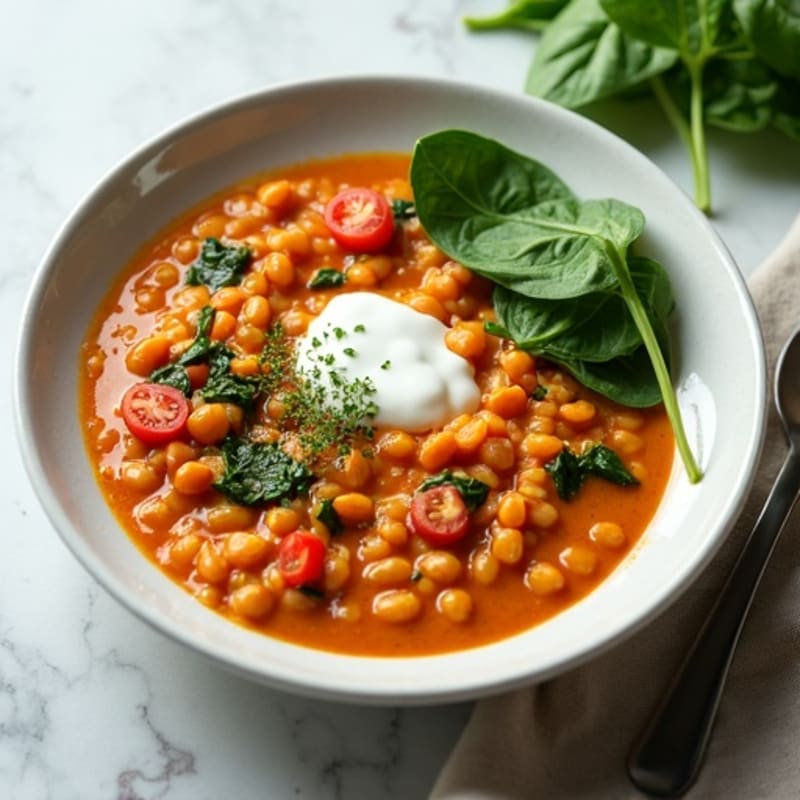 Creamy Red Lentil Curry with Fresh Spinach