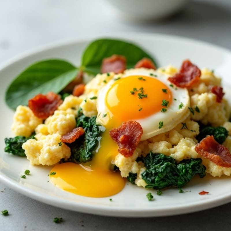 Cottage Cheese Egg Scramble with Spinach and Turkey Bacon