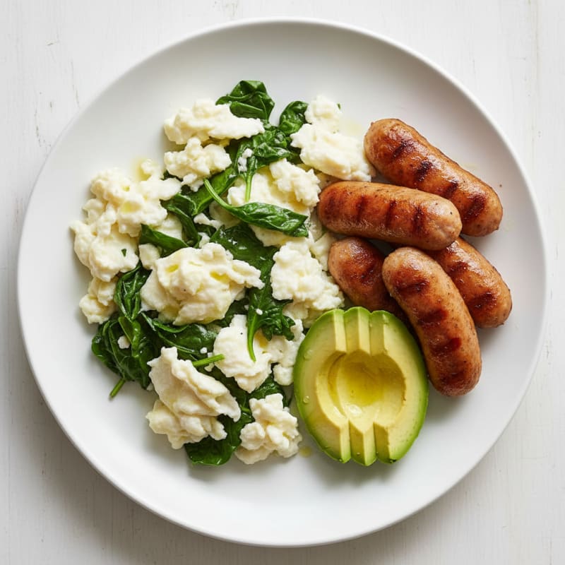 Egg White Scramble with Turkey Sausage and Spinach