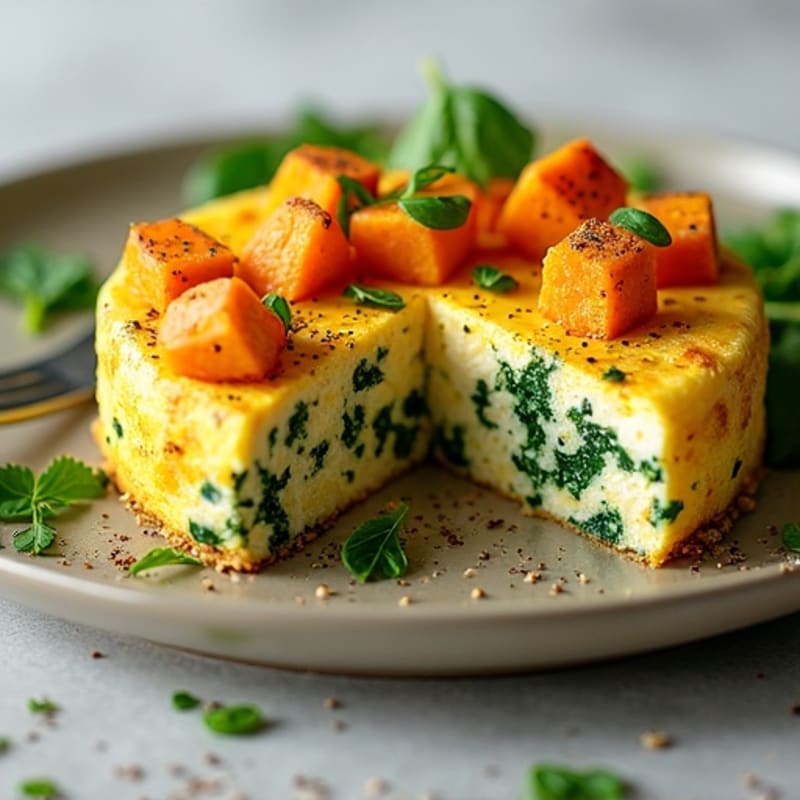 Fluffy Egg and Spinach Frittata with Roasted Sweet Potato