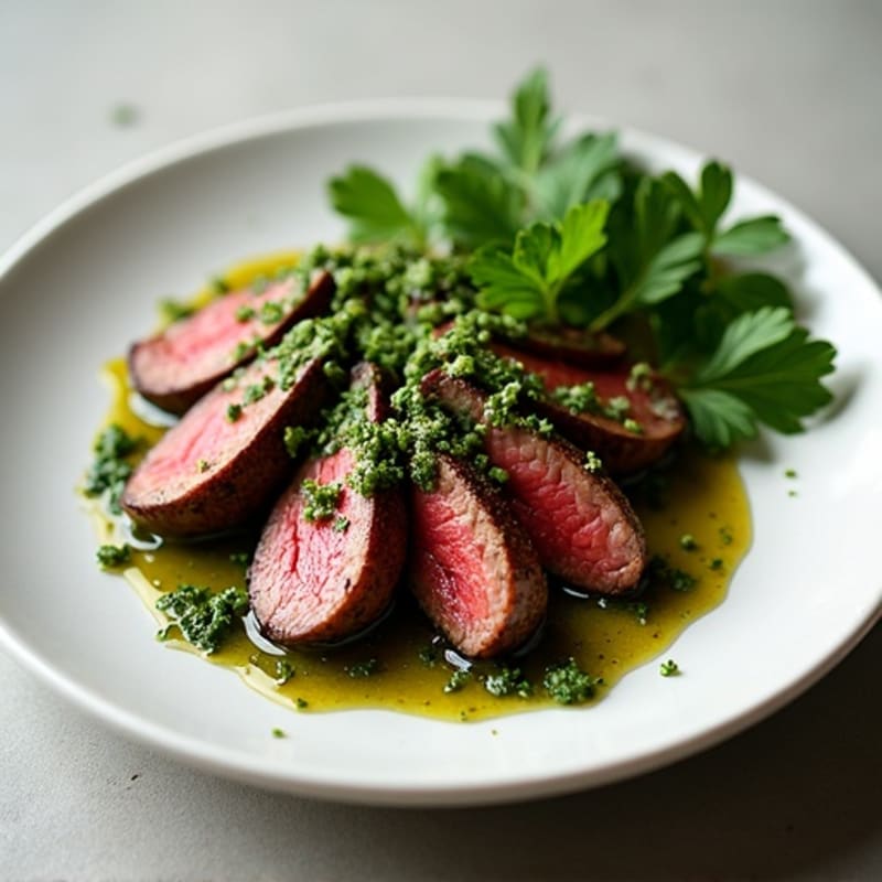 Garlic-Herb Seared Skirt Steak with Chimichurri
