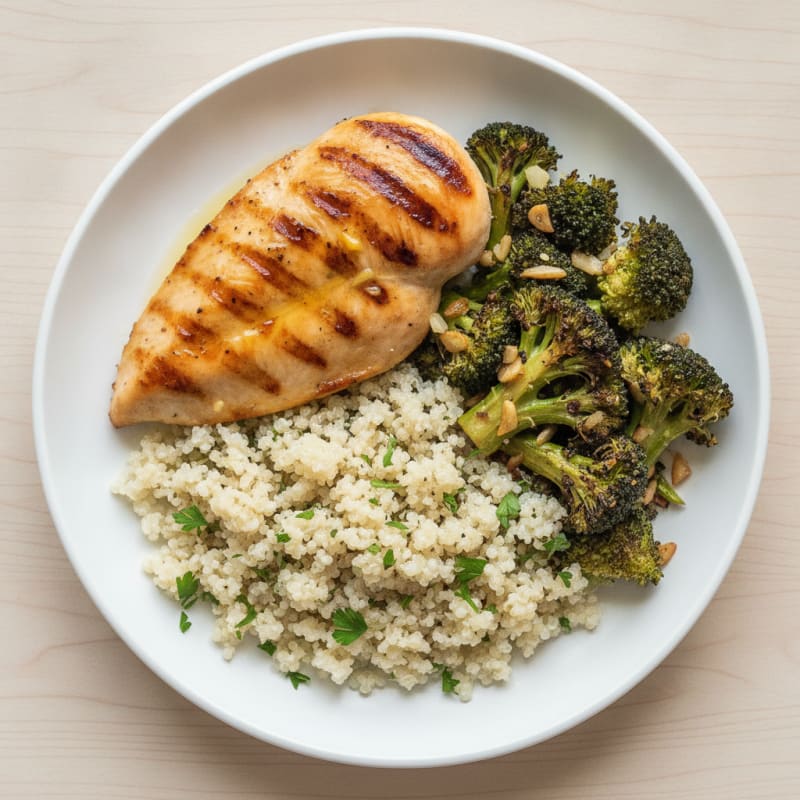 Grilled Chicken Breast with Quinoa and Roasted Broccoli